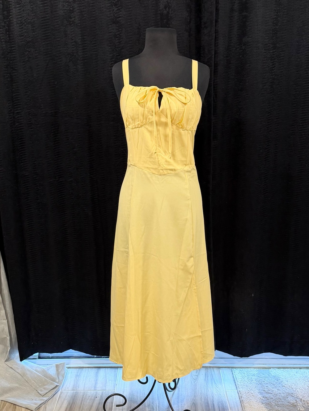 Butter Yellow Peasant Top Corset Back Sleeveless Maxi Dress